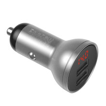 Baseus automobilinis įkroviklis su ekranu, 2x USB, 4.8A, 24W (sidabrinis)