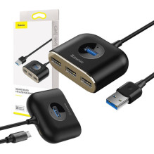 „Baseus“ kvadratinis apvalus USB adapteris, HUB USB 3.0 iki 1x USB 3.0 + 3x USB 2.0.1m (juodas)