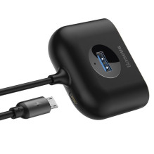 „Baseus“ kvadratinis apvalus USB adapteris, HUB USB 3.0 iki 1x USB 3.0 + 3x USB 2.0.1m (juodas)