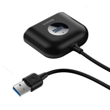 „Baseus“ kvadratinis apvalus USB adapteris, HUB USB 3.0 iki 1x USB 3.0 + 3x USB 2.0.1m (juodas)