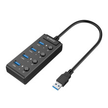 Orico USB 3.0. Hub su jungikliais, 4x USB (juoda)