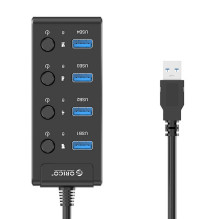 Orico USB 3.0. Hub su jungikliais, 4x USB (juoda)