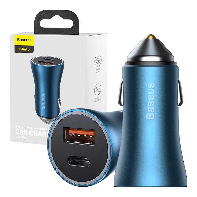 Baseus Golden Contactor Pro car charger, USB + USB-C, QC4.0+, PD, SCP, 40W (blue)