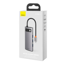 Hub 6in1 Baseus Metal Gleam Series, USB-C iki 3x USB 3.0 + HDMI + USB-C PD + Ethernet RJ45