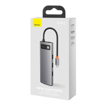 Hub 8in1 Baseus Metal Gleam Series, USB-C iki 3x USB 3.0 + HDMI + USB-C PD + Ethernet RJ45 + microSD / SD