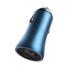 Baseus Golden Contactor Pro car charger, USB + USB-C, QC4.0+, PD, SCP, 40W (blue) + USB-C - Lightning cable 1m (blue)