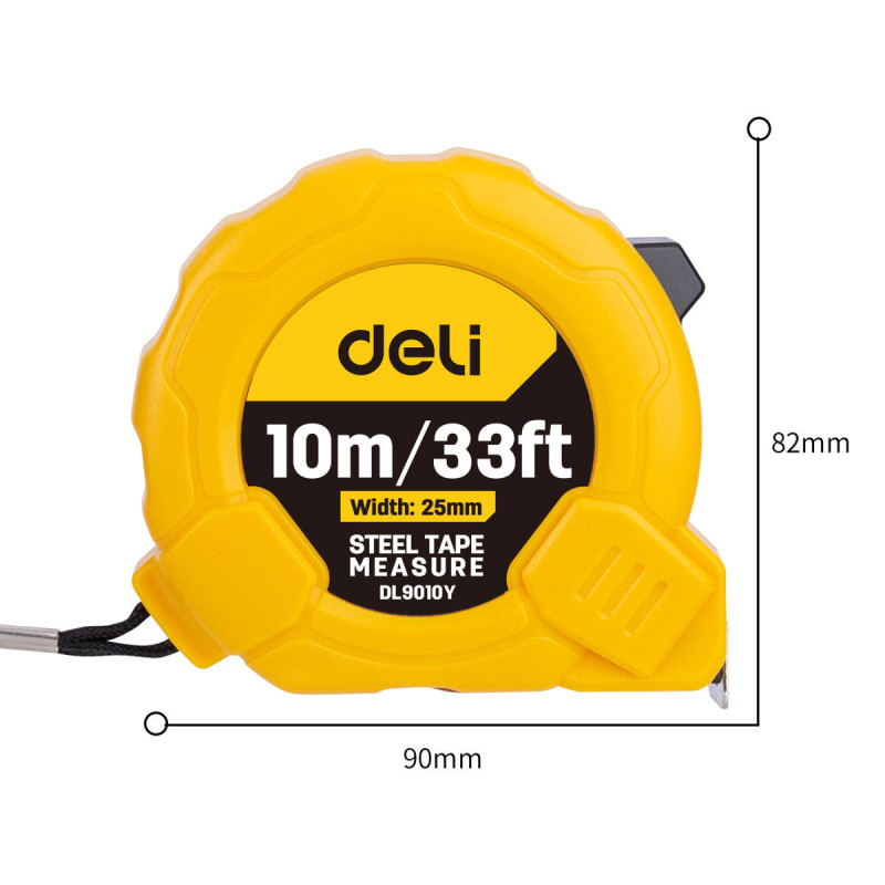 Steel Measuring Tape 10m / 25mm Deli Tools EDL9010Y (yellow)