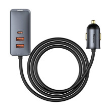 Automobilinis įkroviklis Baseus Share Together su ilginamuoju laidu, 3x USB, USB-C, 120W (pilka)