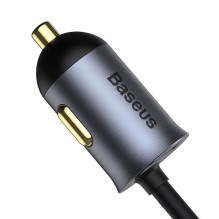 Automobilinis įkroviklis Baseus Share Together su ilginamuoju laidu, 3x USB, USB-C, 120W (pilka)