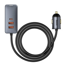 Automobilinis įkroviklis Baseus Share Together su ilgintuvu, 2x USB, 2x USB-C, 120W (pilka)