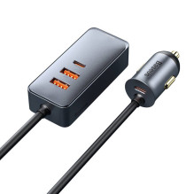 Automobilinis įkroviklis Baseus Share Together su ilgintuvu, 2x USB, 2x USB-C, 120W (pilka)