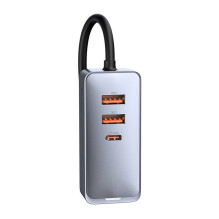 Automobilinis įkroviklis Baseus Share Together su ilgintuvu, 2x USB, 2x USB-C, 120W (pilka)