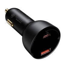 Car charger Baseus Superme, USB, USB-C, 100W + USB-C cable (black)