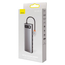 Hub 11in1 Baseus Metal Gleam Series, USB-C iki 3x USB 3.0 + 2x HDMI + USB-C PD + Ethernet RJ45 + microSD / SD + VGA + AU