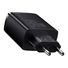 Įkroviklis Baseus kompaktiškas greitas įkroviklis, 2xUSB, USB-C, PD, 3A, 30W (Czarna)