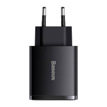 Įkroviklis Baseus kompaktiškas greitas įkroviklis, 2xUSB, USB-C, PD, 3A, 30W (Czarna)