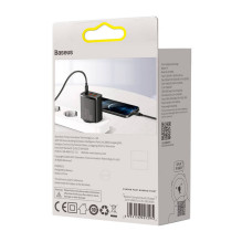 Įkroviklis Baseus kompaktiškas greitas įkroviklis, 2xUSB, USB-C, PD, 3A, 30W (Czarna)