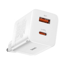 Baseus Super Si Pro greitas įkroviklis USB + USB-C 30W (balta)