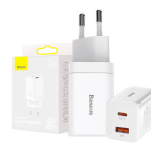 Baseus Super Si Pro greitas įkroviklis USB + USB-C 30W (balta)