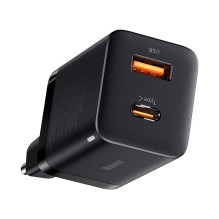 Baseus Super Si Pro greitas įkroviklis USB + USB-C 30W (juodas)