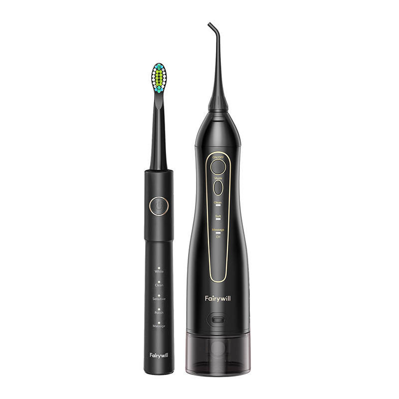 Sonic toothbrush with tip set and water fosser FairyWill FW-5020E + FW-E11 (black)