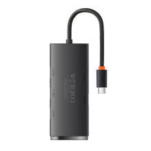 „Baseus Lite“ serijos šakotuvas 4 viename USB-C iki 4 x USB 3.0 + USB-C, 25 cm (juodas)