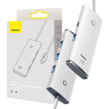 Baseus Lite Series Hub 4in1 USB-C to 4x USB 3.0 + USB-C, 25cm (White)