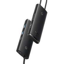 „Baseus Lite“ serijos šakotuvas 6w1 USB-C iki 2x USB 3.0 + USB-C + HDMI + SD / TF (juodas)