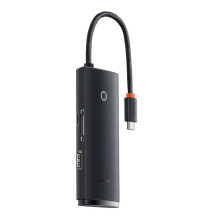 „Baseus Lite“ serijos šakotuvas 6w1 USB-C iki 2x USB 3.0 + USB-C + HDMI + SD / TF (juodas)