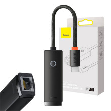 „Baseus Lite“ serijos USB-C–RJ45 tinklo adapteris, 100 Mbps (juodas)