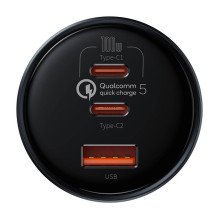 Automobilinis įkroviklis Baseus Qualcomm, USB, 2x USB-C, 160 W (pilka)