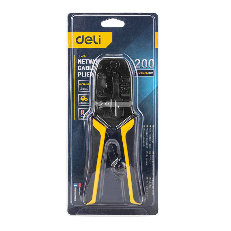 Deli Tools EDL4971 Ethernet Connector Crimping Pliers, 4 / 6 / 8P, RJ45 / RJ14 / RJ12 / RJ9