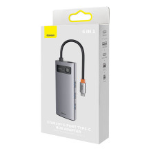 Hub 6in1 Baseus Metal Gleam Series, USB-C iki 3x USB 3.0 + USB-C PD + microSD / SD