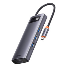 Hub 6in1 Baseus Metal Gleam Series, USB-C iki 3x USB 3.0 + HDMI + USB-C PD + VGA