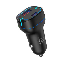 Automobilinis įkroviklis VFAN C11, USB + USB-C, PD 20W + QC 3.0, LED (juodas)