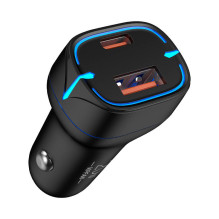 Automobilinis įkroviklis VFAN C11, USB + USB-C, PD 20W + QC 3.0, LED (juodas)