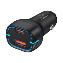 Automobilinis įkroviklis VFAN C11, USB + USB-C, PD 20W + QC 3.0, LED (juodas)