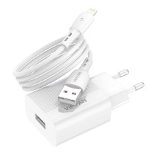 Tinklo įkroviklis VFAN E01, 1x USB, 2.4A + Lightning laidas (baltas)