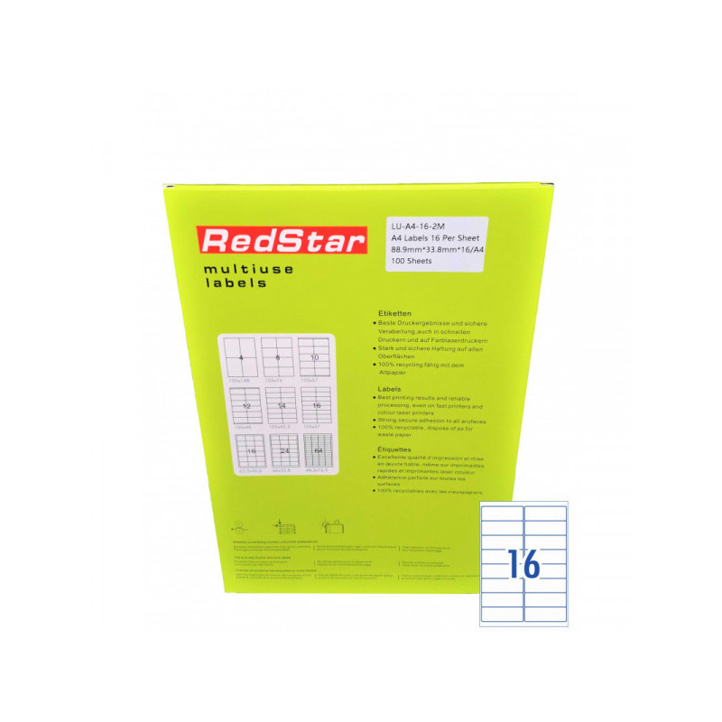 RedStar Lipnus Popierius A4, 16 etikečių, 100 lapų 