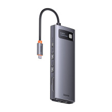 Hub 9in1 Baseus Metal Gleam Series, USB-C iki 2x USB 3.0 + 2x HDMI + USB 2.0 + USB-C PD + Ethernet RJ45 + microSD / SD