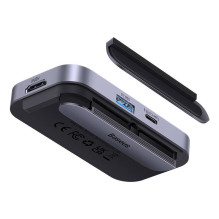 Hub 6in1 Baseus PadJoy Series USB-C į USB 3.0 + HDMI + USB-C PD + lizdas 3,5 mm + SD / TF (pilka)