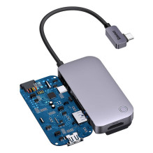 Hub 6in1 Baseus PadJoy Series USB-C į USB 3.0 + HDMI + USB-C PD + lizdas 3,5 mm + SD / TF (pilka)