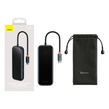 Hub 5in1 Baseus AcmeJoy serijos USB-C iki 2xUSB 3.0 + USB 2.0 + USB-C PD + RJ45 (tamsiai pilka)