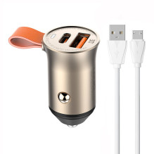 LDNIO C509Q USB, USB-C 30W automobilinis įkroviklis + MicroUSB laidas laidas