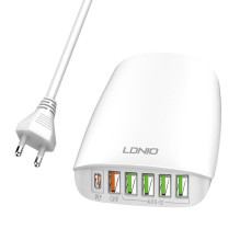 Wall charger LDNIO A6573C EU 5USB, USB-C 65W + Power cord