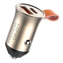 Car charger LDNIO C509Q, USB + USB-C, 30W + cable USB-C to Lightning (gold)