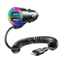 Automobilinis įkroviklis Joyroom JR-CL25, 2x USB + Lightning laidas (juodas)