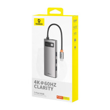 Hub 7in1 Baseus Gleam, USB-C iki 1x HDMI4K 60Hz + 3x USB3.0 + 1x PD + 1x SD / TF (pilka)