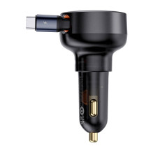 Automobilinis įkroviklis Baseus Enjoyment Pro su USB-C laidu, 60 W (juodas)