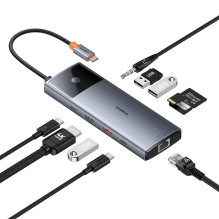 Hub 10in1 Baseus Metal Gleam II Series, USB-C iki 1xHDMI, USB-A (10Gbps), USB-C, 2xUSB-A, Ethernet RJ45, SD / TF kortelė